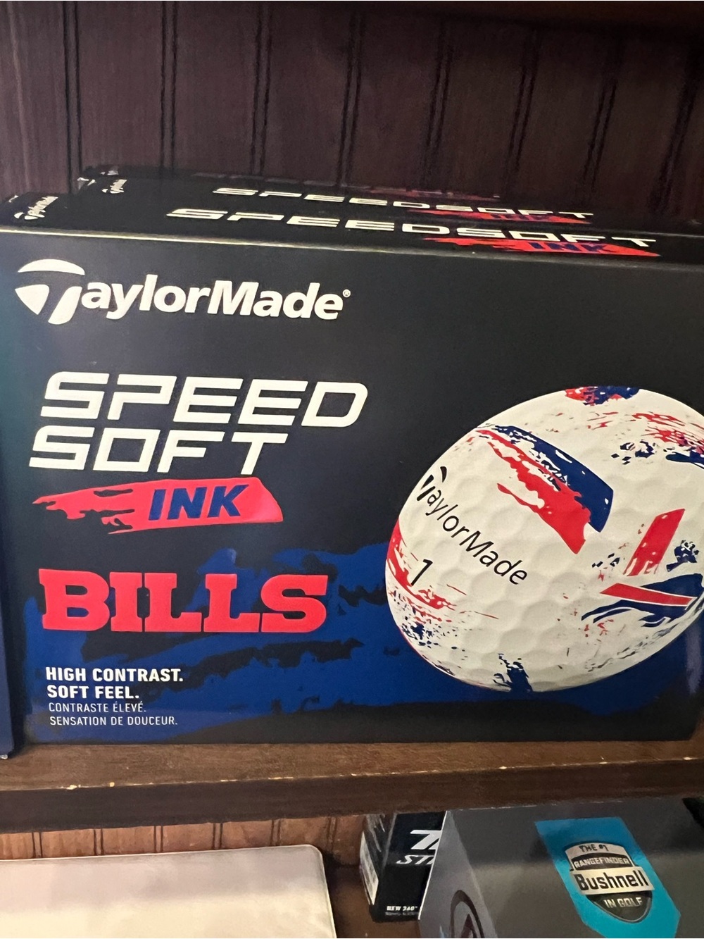 TaylorMade Speed Soft Ink Golf Balls - White with Red & Blue - Bills Logo